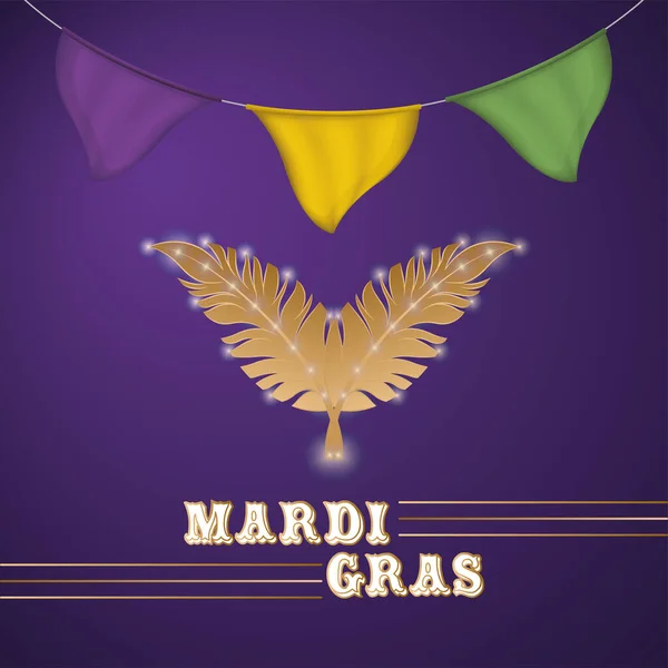 彩色Mardi Gras海报上的一对羽毛 — 图库矢量图片