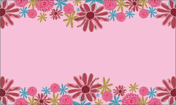 Pembe ponpon ve papatya çiçeği arka planı — Stok Vektör