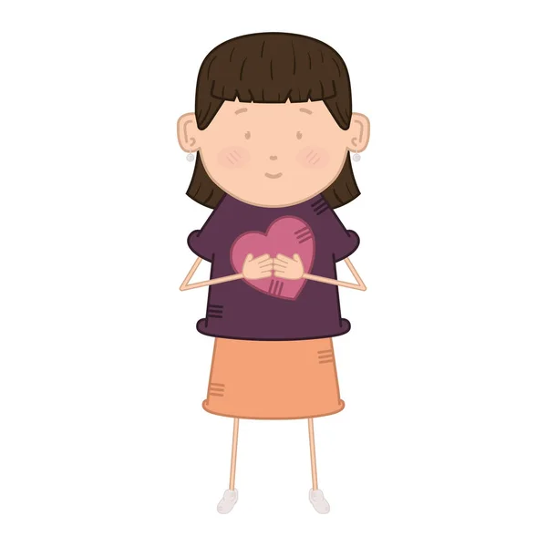 Isolated cartoon of a woman with a heart — Stock Vector