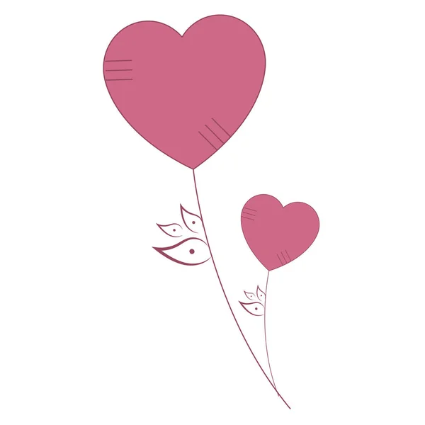 Ikona osamělých květin srdce s listy — Stockový vektor