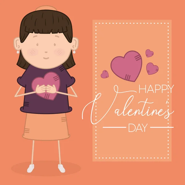 Boldog Valentin napi kártya a szerelem nő rajzfilm — Stock Vector