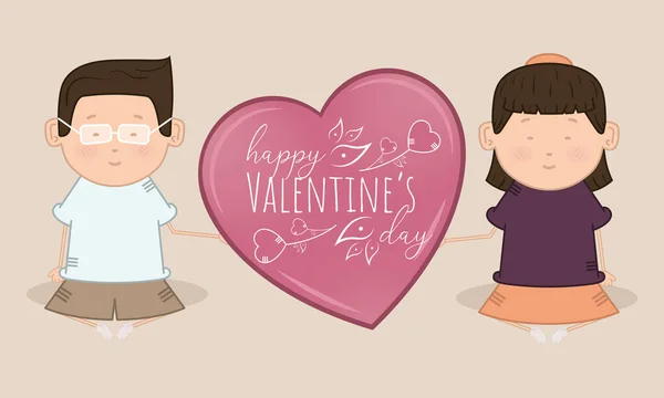 Glückliche Valentinstag-Karte mit Paar und Herz — Stockvektor