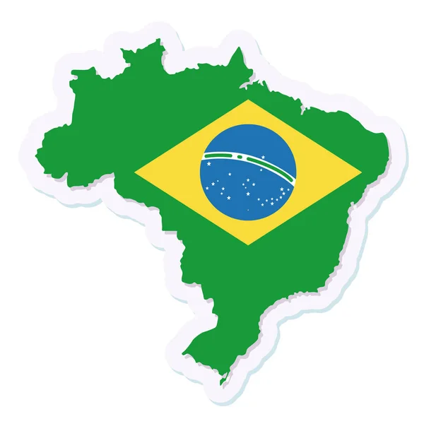 Brezilya 'nın bayrağıyla izole edilmiş haritası. — Stok Vektör