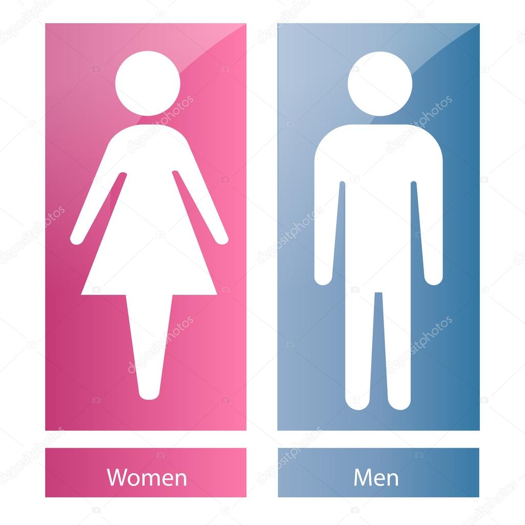 A pair of bathroom signals with white silhouettes of both women and men