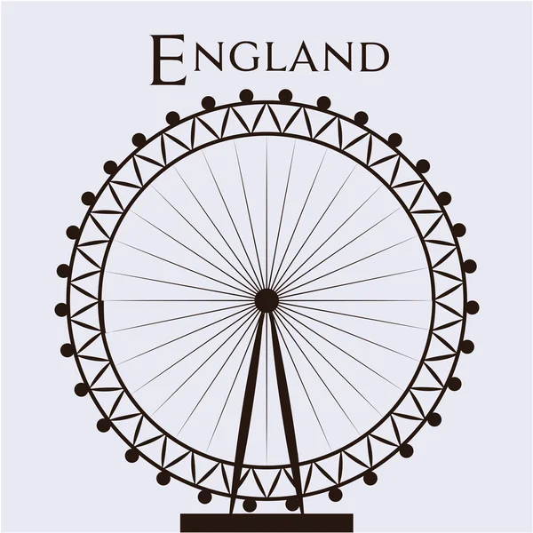 Isolerade siluett av London eye och text. Vektor illustration — Stock vektor