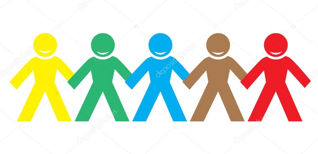 multi color happy people holding hands