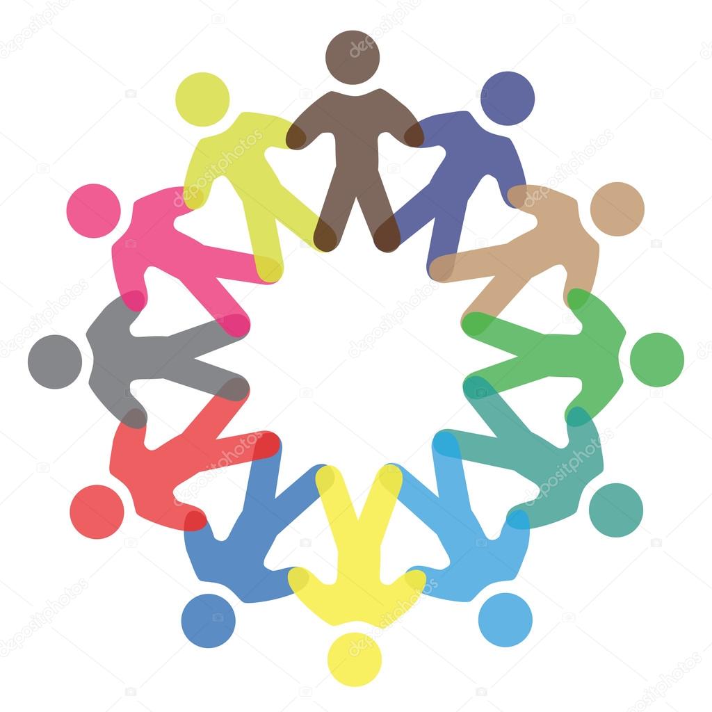 Concept vector graphic- colorful school children icons ( signs ) as ring. The illustration represents concepts like workers, employee diversity, community friendship & sharing, children playing