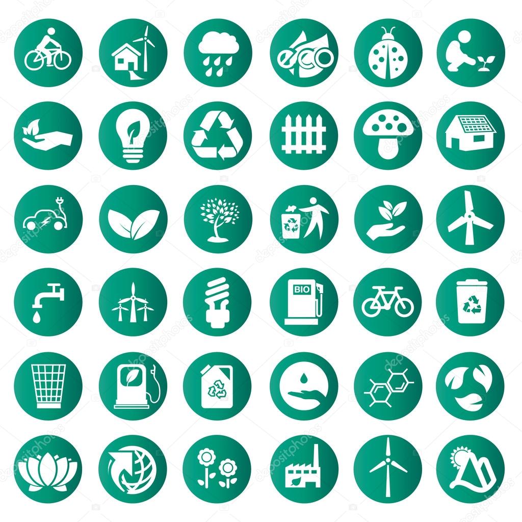 vector green eco icons set 