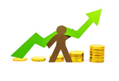 Yukarı doğru kişi ile işaret para grafik