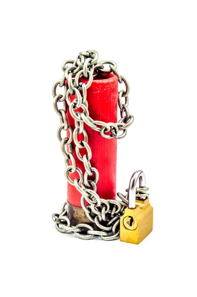 Ceasefire - bullet chained with padlock vertical — Stock Photo, Image