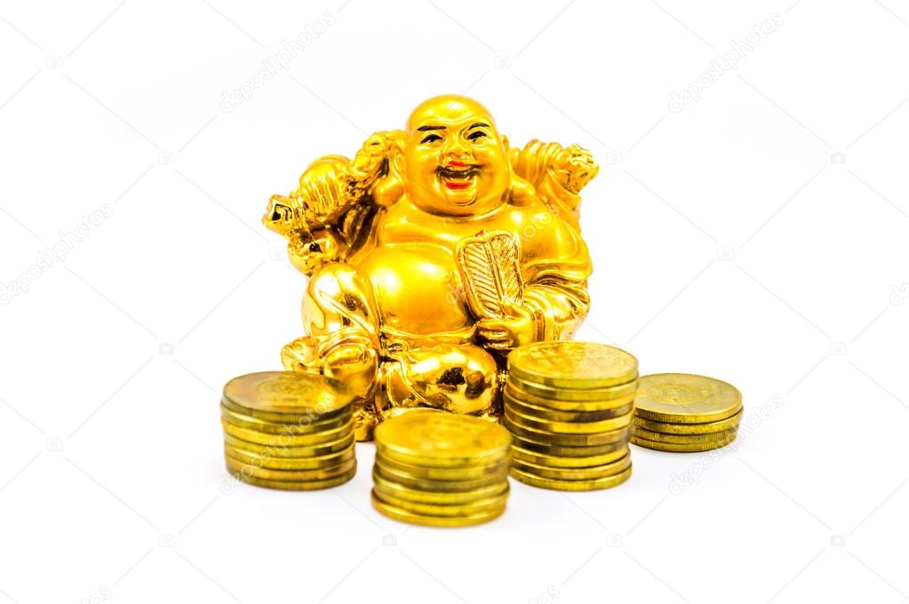 laughing buddha with gold coins