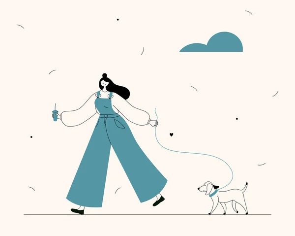 Una donna e il suo cane. — Vettoriale Stock