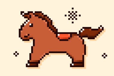 Yeni yılın pikselli sanat sembolü. Kar taneli bir at..