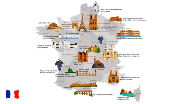 França Lugares Históricos Turísticos Camadas Diferentes Imagens Vetoriais Francês Inglês — Vetor de Stock