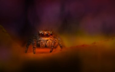 Bir örümceğin yakın plan fotoğrafı. Doğal arkaplan.