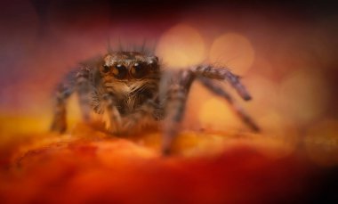 Bir örümceğin yakın plan fotoğrafı. Doğal arkaplan.