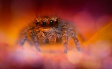 Bir örümceğin yakın plan fotoğrafı. Doğal arkaplan.