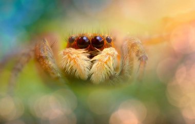 Bir örümceğin yakın plan fotoğrafı. Doğal arkaplan.