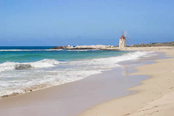 Old windmill on sea coast landscape — Stock Photo, Image