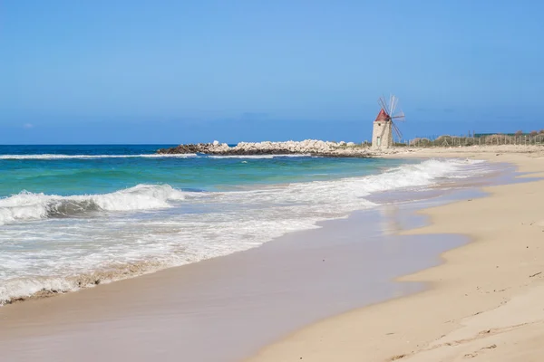 Old windmill on sea coast landscape — Stock Photo, Image