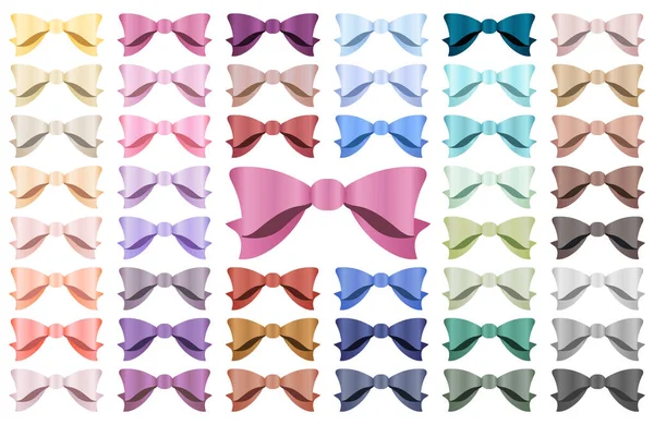 Bir dizi saten fiyonk. Saten dijital efekt. Dekoratif elementler. Vektör kümesi koleksiyonu