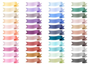 Çeşitli saten kurdeleler. Kurdele elementleri. Bayrak şeklinde pankart. Dekoratif elementler. Vektör kümesi koleksiyonu