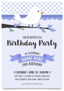 Birdie Party davetiye kartı şablonu mavi tonda