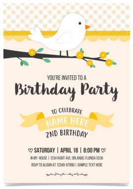 Birdie Party davetiye kartı şablonu sarı tonlarda