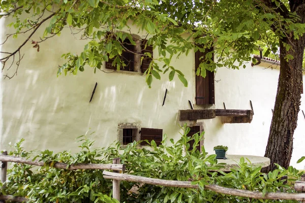 Details Eines Traditionellen Mediterranen Hauses Weiße Wände Holztüren Und Ein — Stockfoto