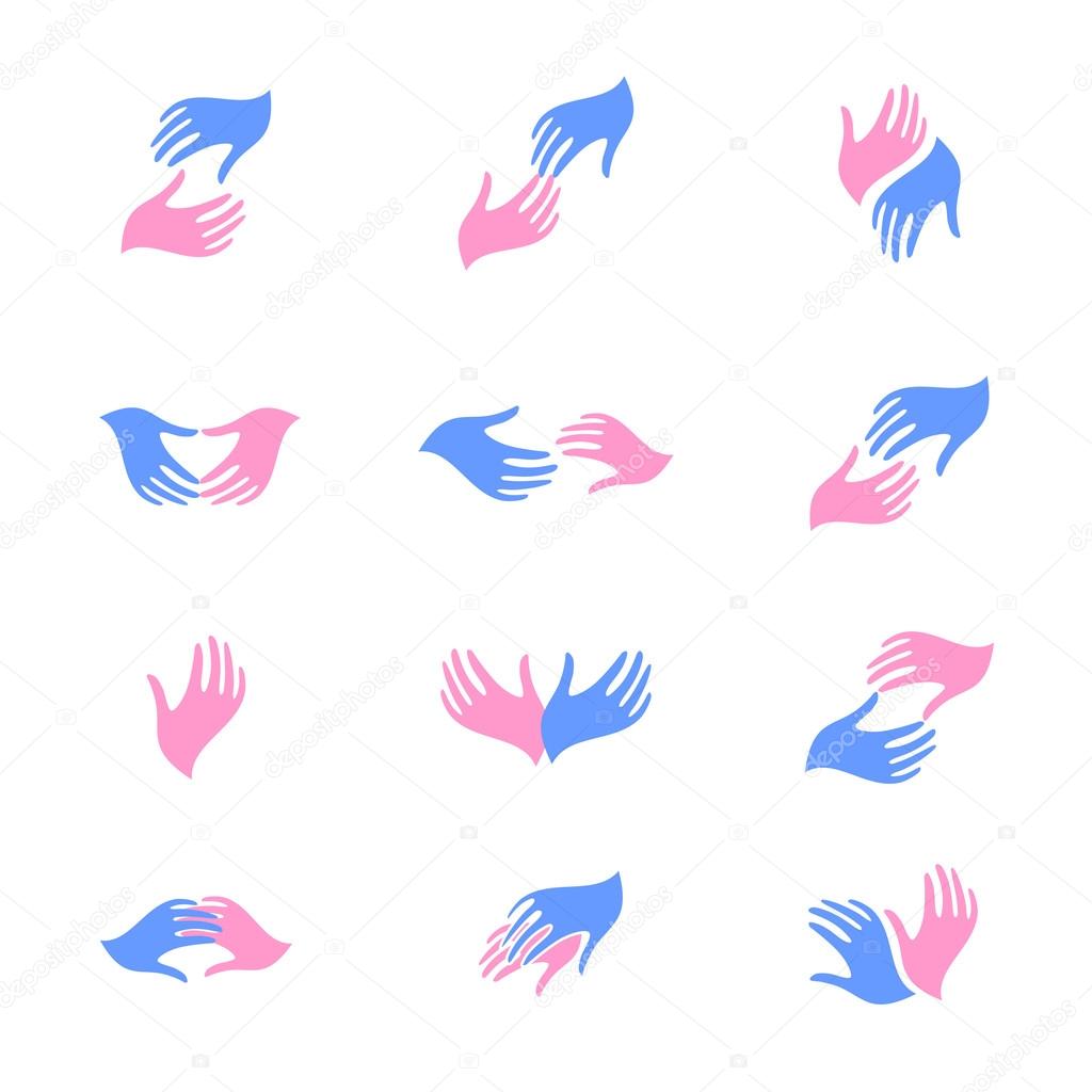 Hope or parting. Man and woman hands. Vector illustration. Logo.