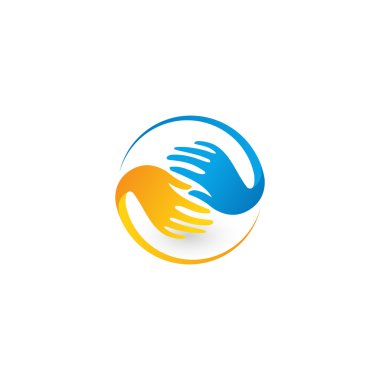 Isolated colorful vector hands logo. Global friendship sign. Ukrainian national symbol. Volunteering icon. Charity ilustration. Help and support sign. Friendly humanity. Kind people. Brotherhood icon