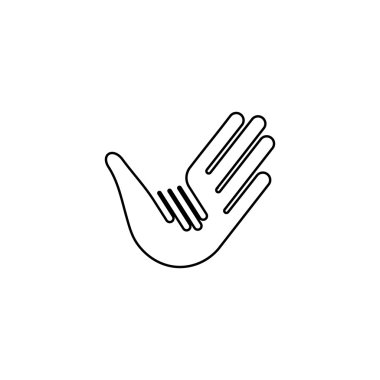 Isolated vector hands logo. Orphanage emblem. Family sign. Children care image. Adoption illustration. Child raising sing. Kindergarden icon. Charity for orphans. Help kids campaign. Racial issues.