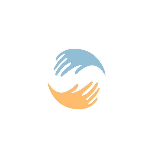 Isolated colorful vector hands logo. Global friendship sign. Ukrainian national symbol. Volunteering icon. Charity ilustration. Help and support sign. Friendly humanity. Kind people. Brotherhood icon