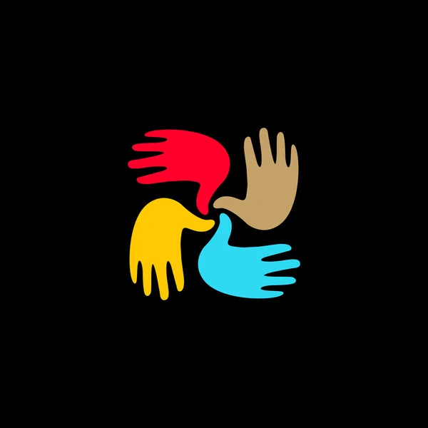 Isolated vector hands logo. Orphanage emblem. Family sign. Children care image. Adoption illustration. Child raising sing. Kindergarden icon. Charity for orphans. Help kids campaign. Racial issues.
