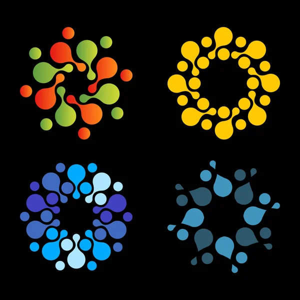 Vetor isolado modelo de design logotipo do sol. Símbolo de pontos abstrato. Ícone forma redonda. Conjunto de logotipos coloridos . —  Vetores de Stock