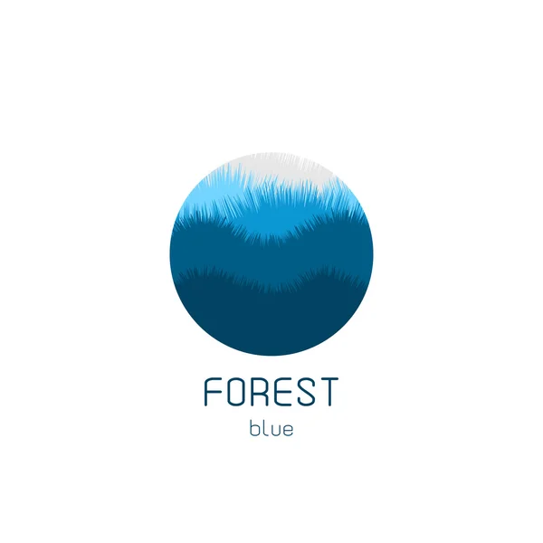 Ізольований круглий векторний логотип. Зображення блакитного лісу. Значок природного ландшафту. Ілюстрація планети. силует дерев . — стоковий вектор