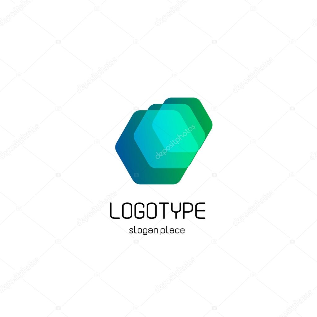 Isolated colorful vector polygonal gem logo. Blue,turqouise,green color jewelry logotype. Geometric hexagon shape