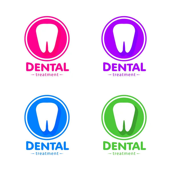 Set di logo vettoriale dente bianco isolato. Forma rotonda. Raccolta di loghi per l'igiene dei denti sullo sfondo bianco. Gruppo di icone per impianti dentali. Carie segno di trattamento . — Vettoriale Stock