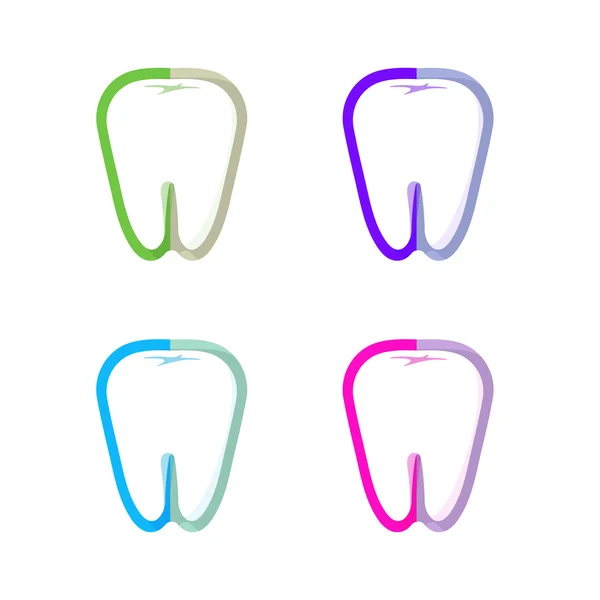 Isolato colorato dente contorno vettoriale logo set. Raccolta di loghi per l'igiene dei denti sullo sfondo bianco. Gruppo di icone per impianti dentali. Carie segno di trattamento . — Vettoriale Stock