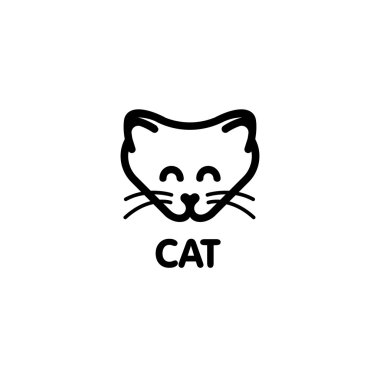 Beyaz arka plan üzerinde beyaz renk izole kedi. Kitty vektör çizim. Sevimli hayvan namlu vektör logosu. Çizgi film karakteri baş logo. Çocuk oyuncak vektör çizim.