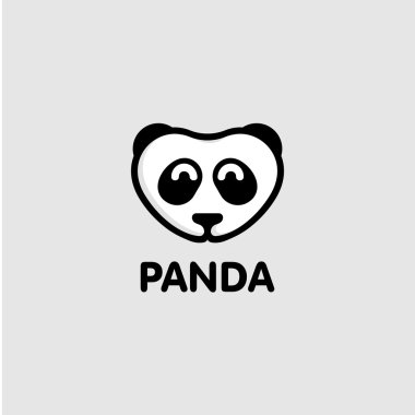 Panda gri arka plan üzerinde renkli izole beyaz ve siyah. Sevimli hayvan namlu vektör logosu. Çizgi film karakteri baş logo. Çocuk oyuncak vektör çizim.