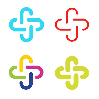 İzole soyut vektör logo koymak renkli. Artı işaretleri koleksiyonu sıraladı. Tıbbi simgeler grubu.
