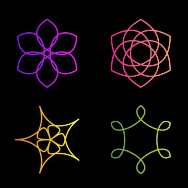 İzole renkli soyut çiçek vektör logo koymak. Çiçek görüntüleri koleksiyonu. Bitki anahat. Dekoratif desen.