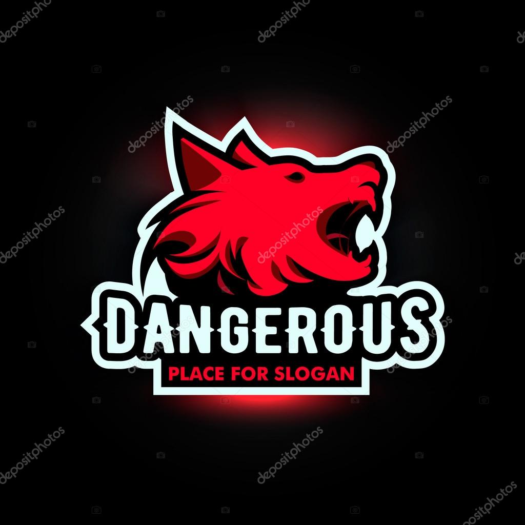Isolated angry barking dog side view vector logo. Dangerous animal contour logotype. Fighting club emblem. Hound and watchdog illustration. Black and red color.
