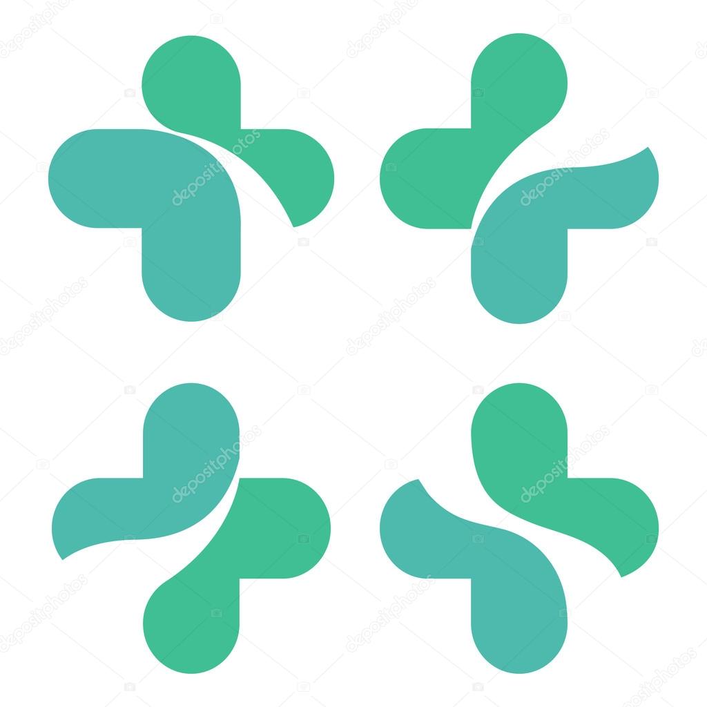 Medical cross. Cross logo. Waves passing through the elegant cross. Vector symbol of the cross with rounded corners. Stock Vector crosses. Medical logos set. Cross vector logo collection. Med cross.
