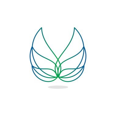 Güzellik, izole, vektör, geek, ışık melek kanatları, lineart, anahat, düz, şık, zarif, klasik stilize logo, yeşil, mavi degrade renk logo şablonu, kanatlar, tüyler, çizgi elemanı logosu