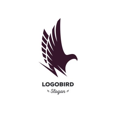 İzole, karikatür, geek, sıkı kartal uçan, üçgen vektör şekli, minimalizm, düz, şık, geometrik stilize logo, siyah renk logo şablonu, kuş, kanatlar, tüyler, kartal elemanı logosu