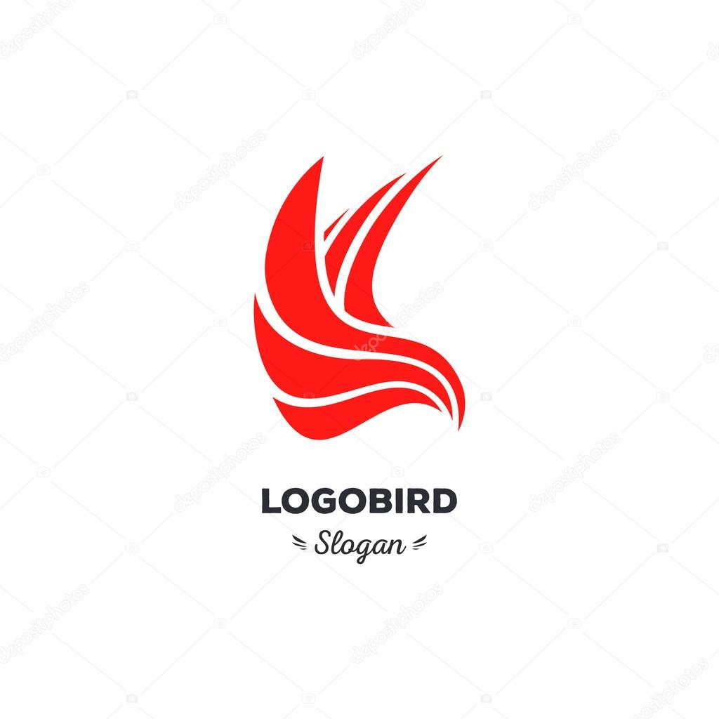 Isolated, cartoon, geek, strict eagle flying, triangular vector shape, minimalism, flat, stylish, geometric stylized logotype, red color logo template, bird wings feathers eagle element logo