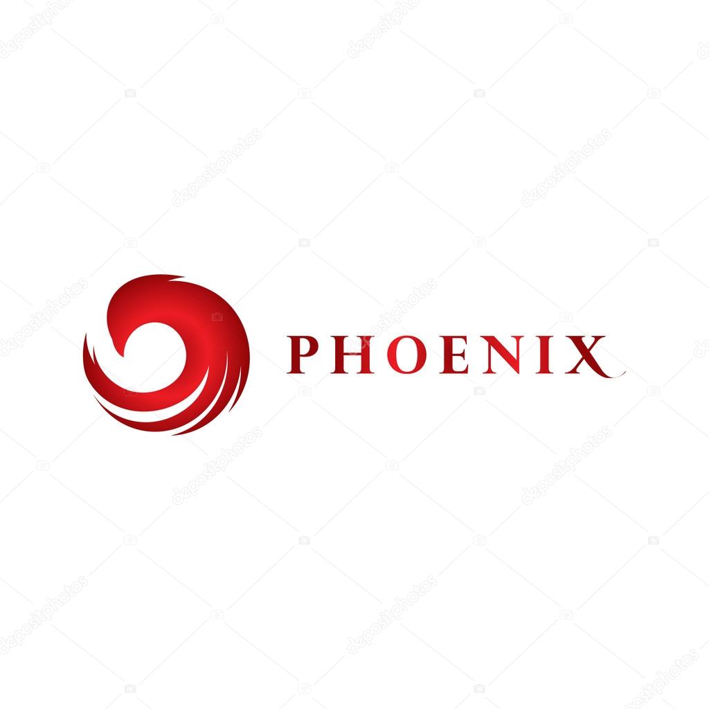 Beauty, isolated, geek, personalized phoenix twists, round vector shape, stylish, minimalistic, round, cartoon, elegant whirl silhouette stylized logotype red gradient color logo template Bird