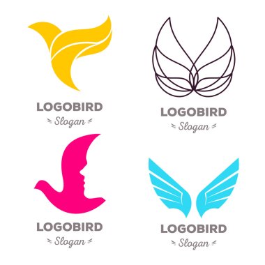 Isolated colorful flying birds vector logo set. Animal logotypes collection.